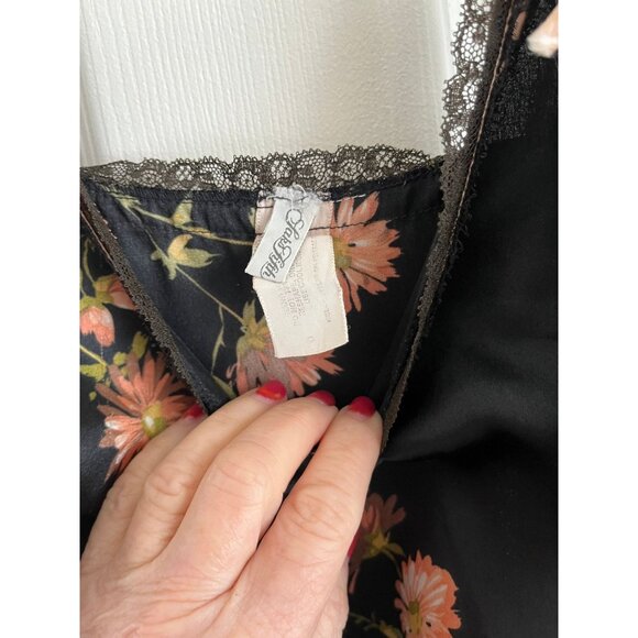 Vtg Saks Fifth Avenue Silk 2 Piece Lingerie Black Pink Green Floral Pattern - Picture 3 of 10